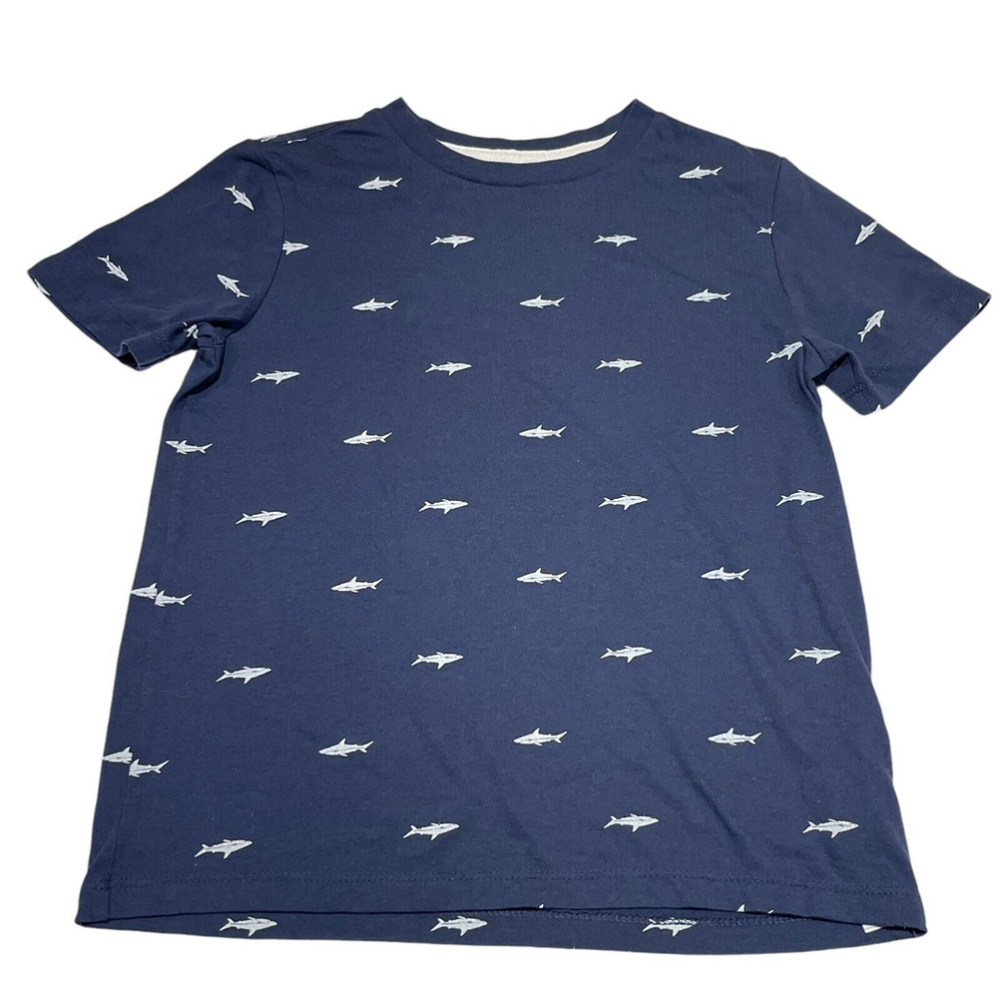 Old Navy Boys White Shark Print Blue Pullover Short Sleeve TShirt Size M (8) EUC